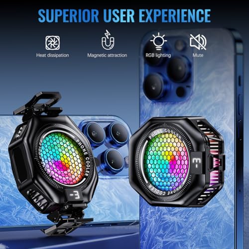 ZORBES® Phone Cooler Gaming Fan, Magnetic Phone Cooler Magnetic Mobile Cooler with 3 Level Modes, RGB LED Gaming Mobile Cooler Fan with Clips, Phone Radiator Case for iPhone Android Smartphone ZORBES® Phone Cooler Gaming Fan, Magnetic Phone Cooler Magnetic Mobile Cooler with 3 Level Modes, RGB LED Gaming Mobile Cooler Fan with Clips, Phone Radiator Case for iPhone Android Smartphone